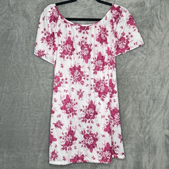 Improved Living 3X Fuchsia Pink Floral Flower Short Sleeve Scoop Neck Womens - Picture 4 of 6